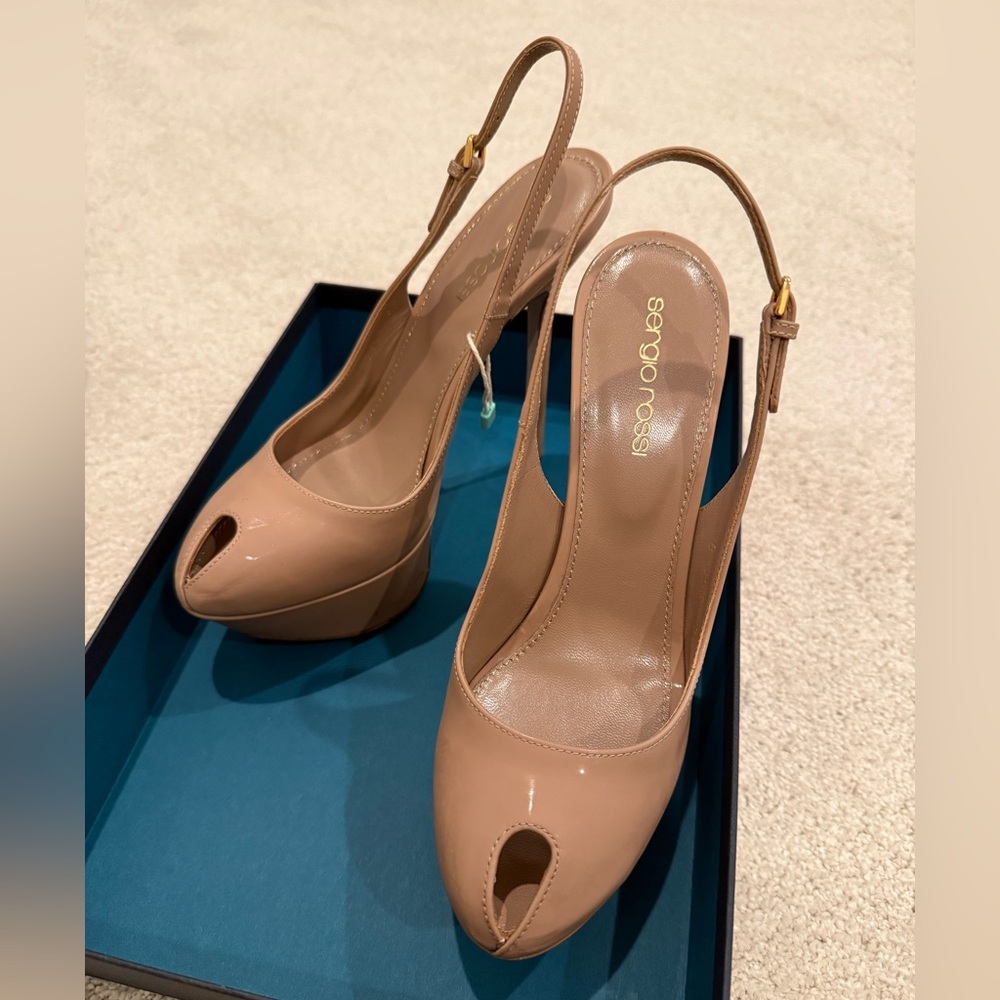 Sergio Rossi Nude Peep-Toe Slingback Heels